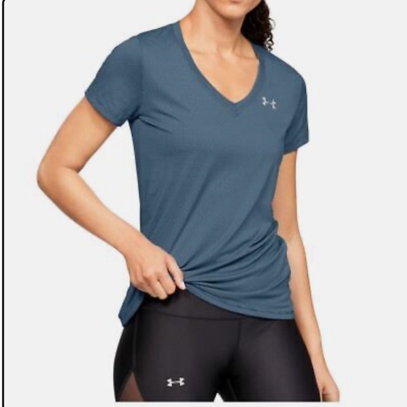 UNDER ARMOUR Women’s Tech Heatgear short sleeve v-neck shirt size S - Picture 2 of 6